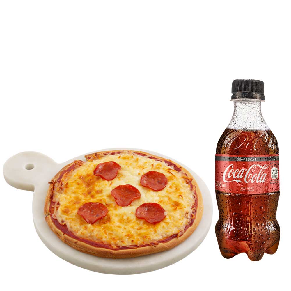Pack Pizza de Pepperoni Personal + Gaseosa COCA COLA Sin Azúcar Botella 300ml