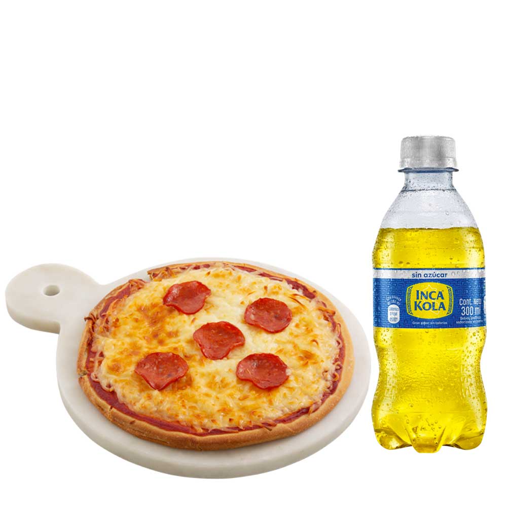 Pack Pizza de Pepperoni Personal + Gaseosa INCA KOLA Sin Azúcar Botella 300ml