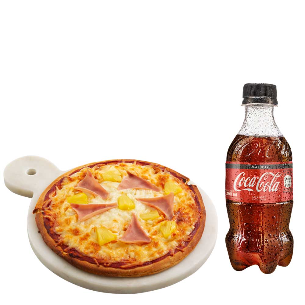 Pack Pizza Hawaiana Personal + Gaseosa COCA COLA Sin Azúcar Botella 300ml