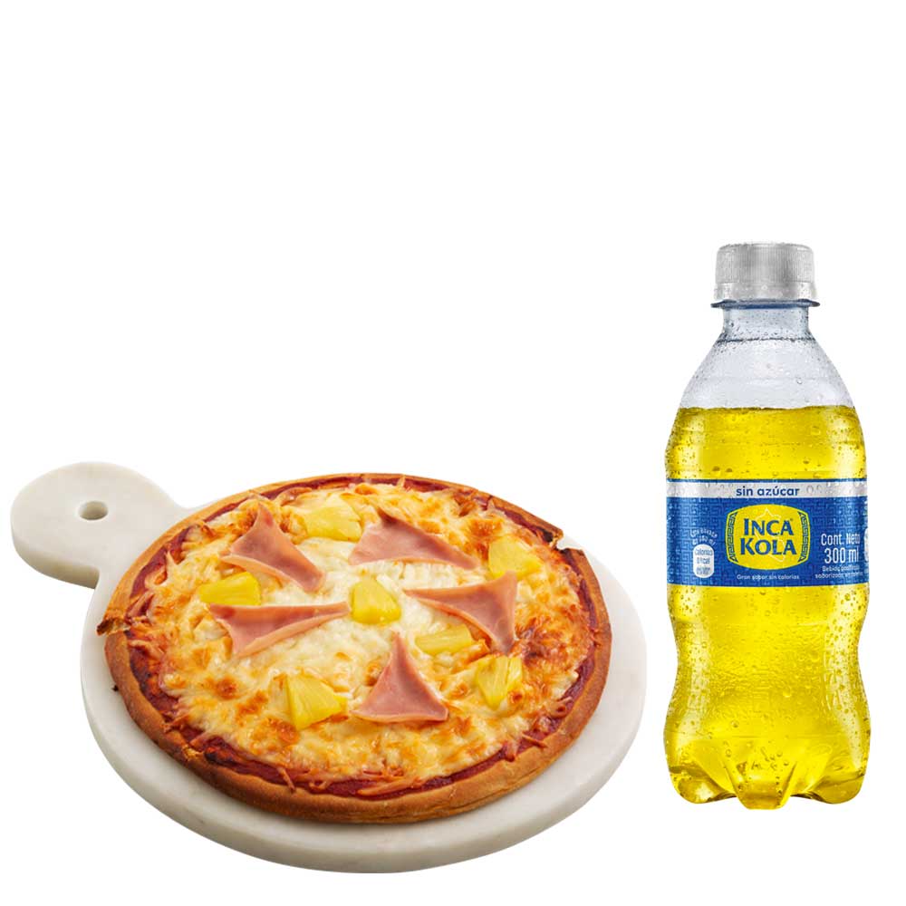 Pack Pizza Hawaiana Personal + Gaseosa INCA KOLA Sin Azúcar Botella 300ml