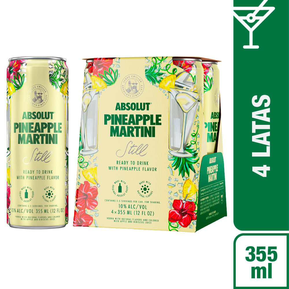Vodka ABSOLUT Pineapple Martini Lata 355ml Paquete 4un