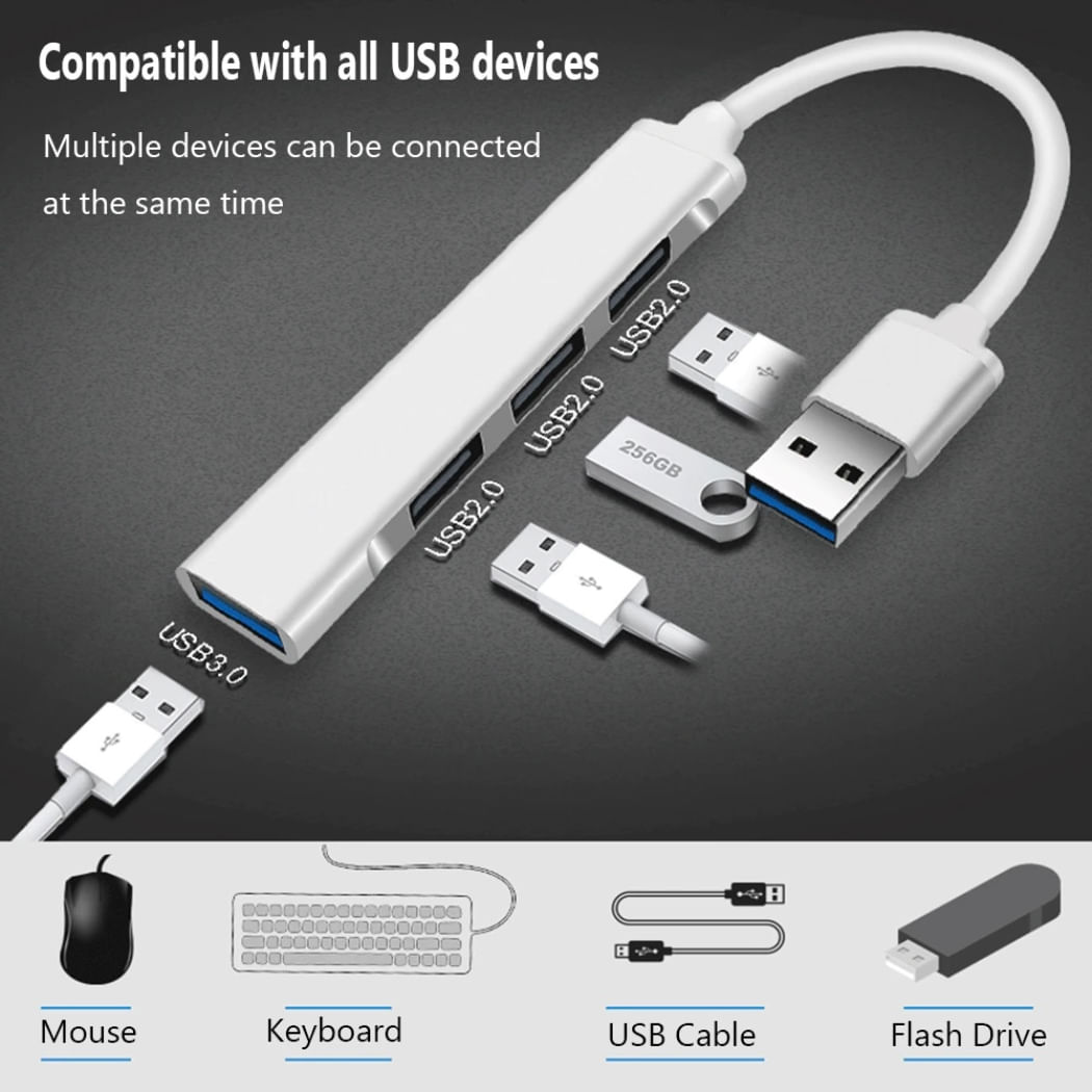 HUB USB 4 Puertos USB 3.0 de ALUMINIO para PC Laptop y Android