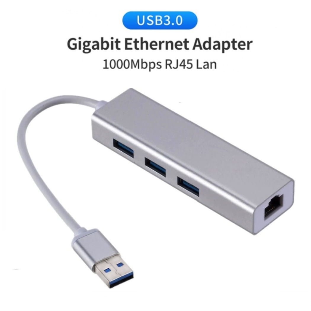 Hub Adaptador de Red USB 3.0 a Rj45 Gigabit con 3 Puertos USB 3.0 Windows MAC