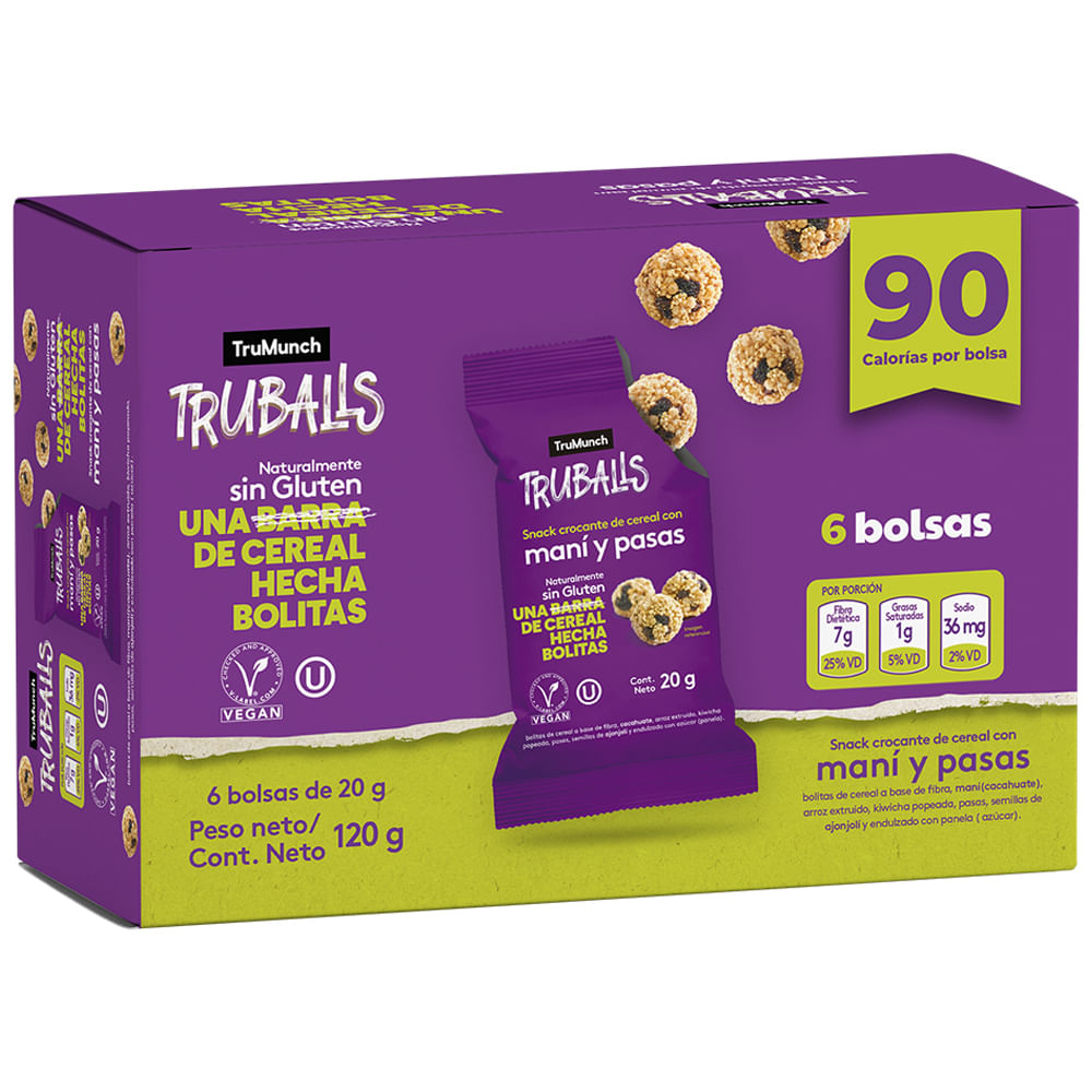 Bolitas de Cereal TRUBALLS Maní y Pasas Paquete 6un