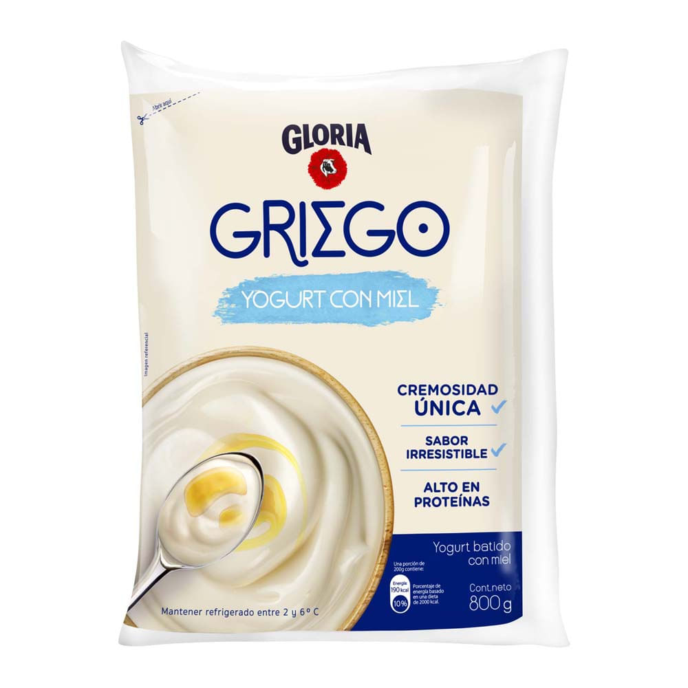 Yogurt Batido GLORIA Griego con Miel Bolsa 800g