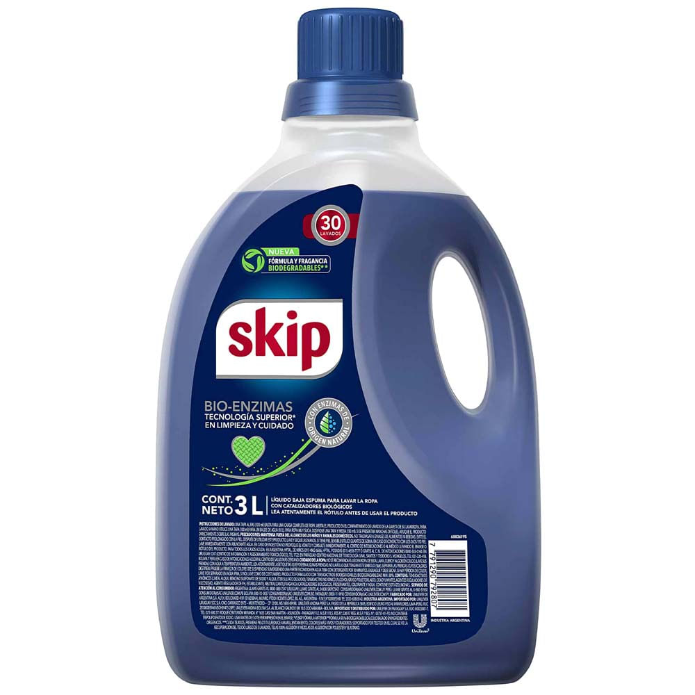 Detergente Skip Líquido Bio Enzimas Botella 3L