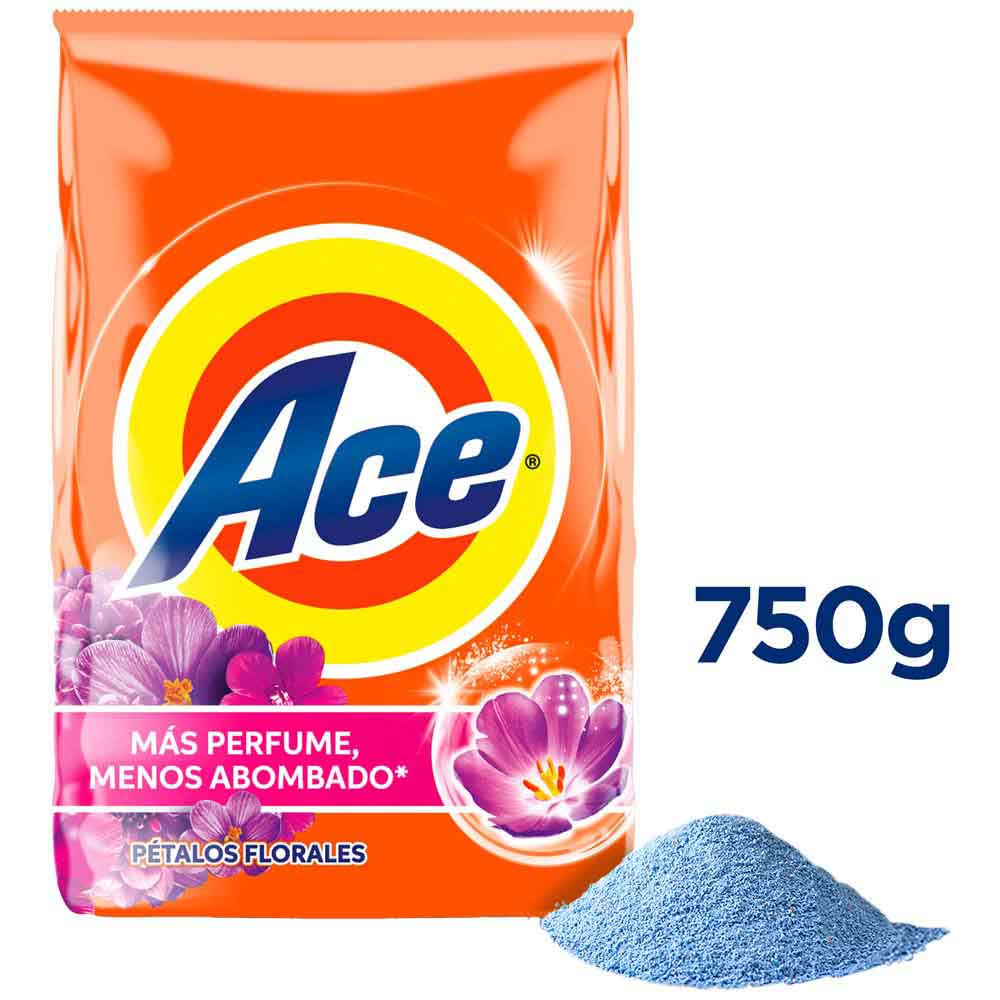Detergente en Polvo ACE Pétalos Florales Frasco 750g