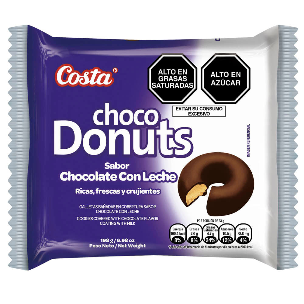 Galletas Choco Donuts COSTA Sabor a Chocolate con Leche Paquete 6un