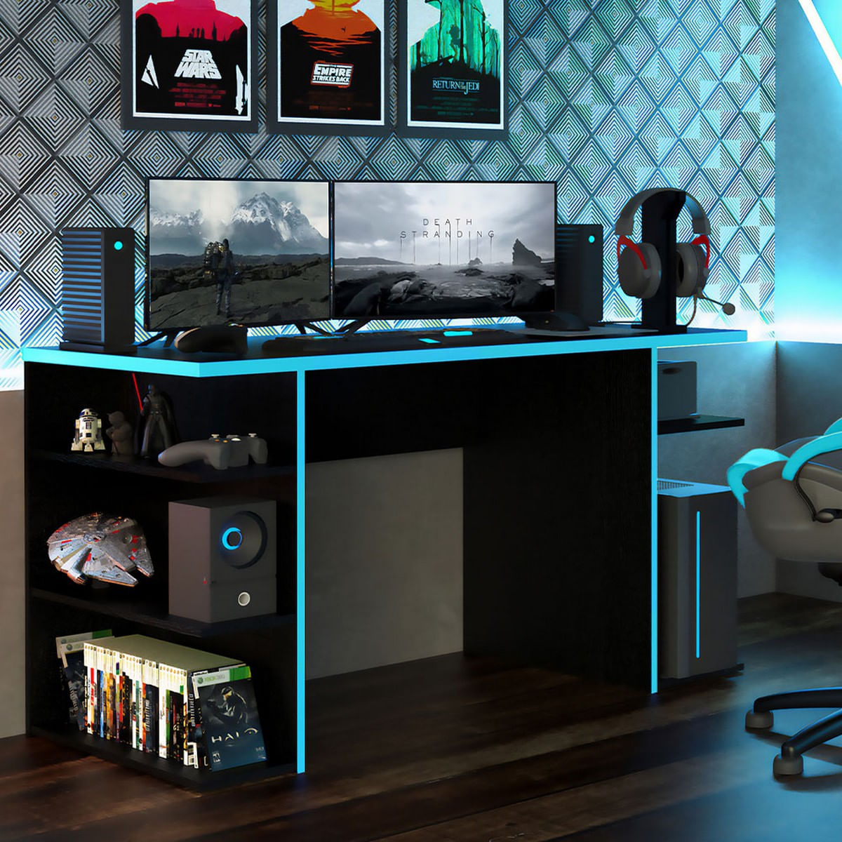 Mueble Escritorio Gamer Madesa Moderno 136cm Azul