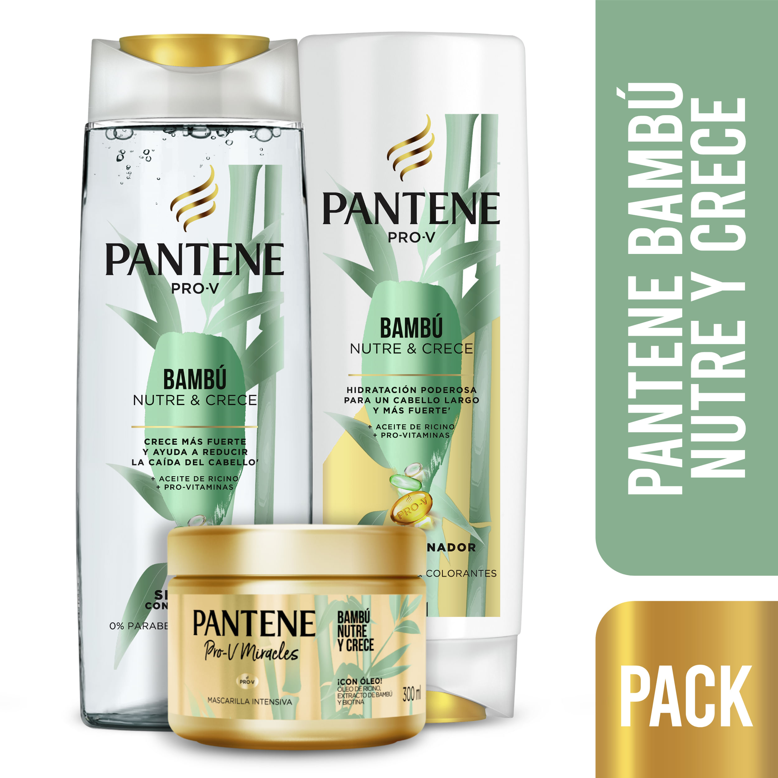 Pack PANTENE Bambú Shampoo 400ml + Acondicionador Frasco 400ml + Mascarilla Tratamiento Capilar PANTENE PRO-V Bambú 300ml