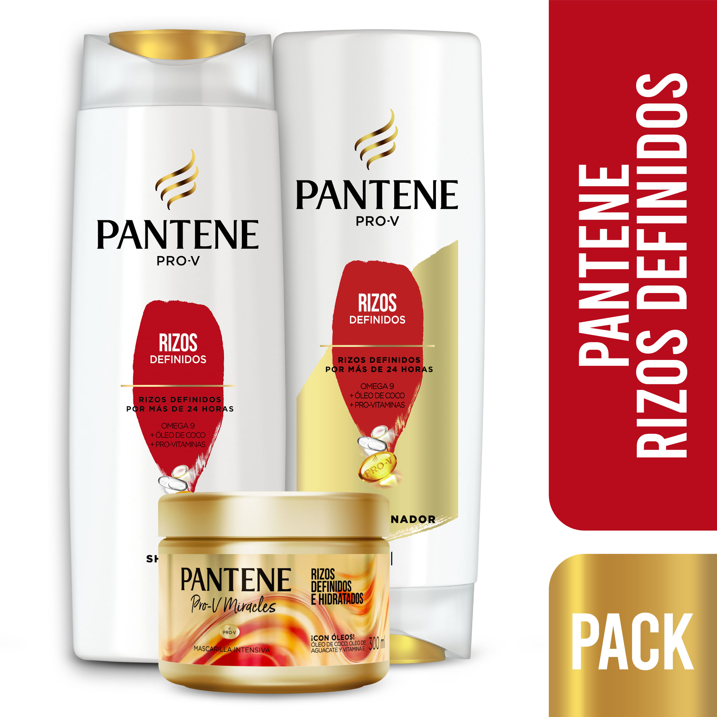 Pack PANTENE Rizos Definidos Shampoo 400ml + Acondicionador 400ml + Mascarilla Tratamiento Capilar PANTENE PRO-V Frasco 300ml