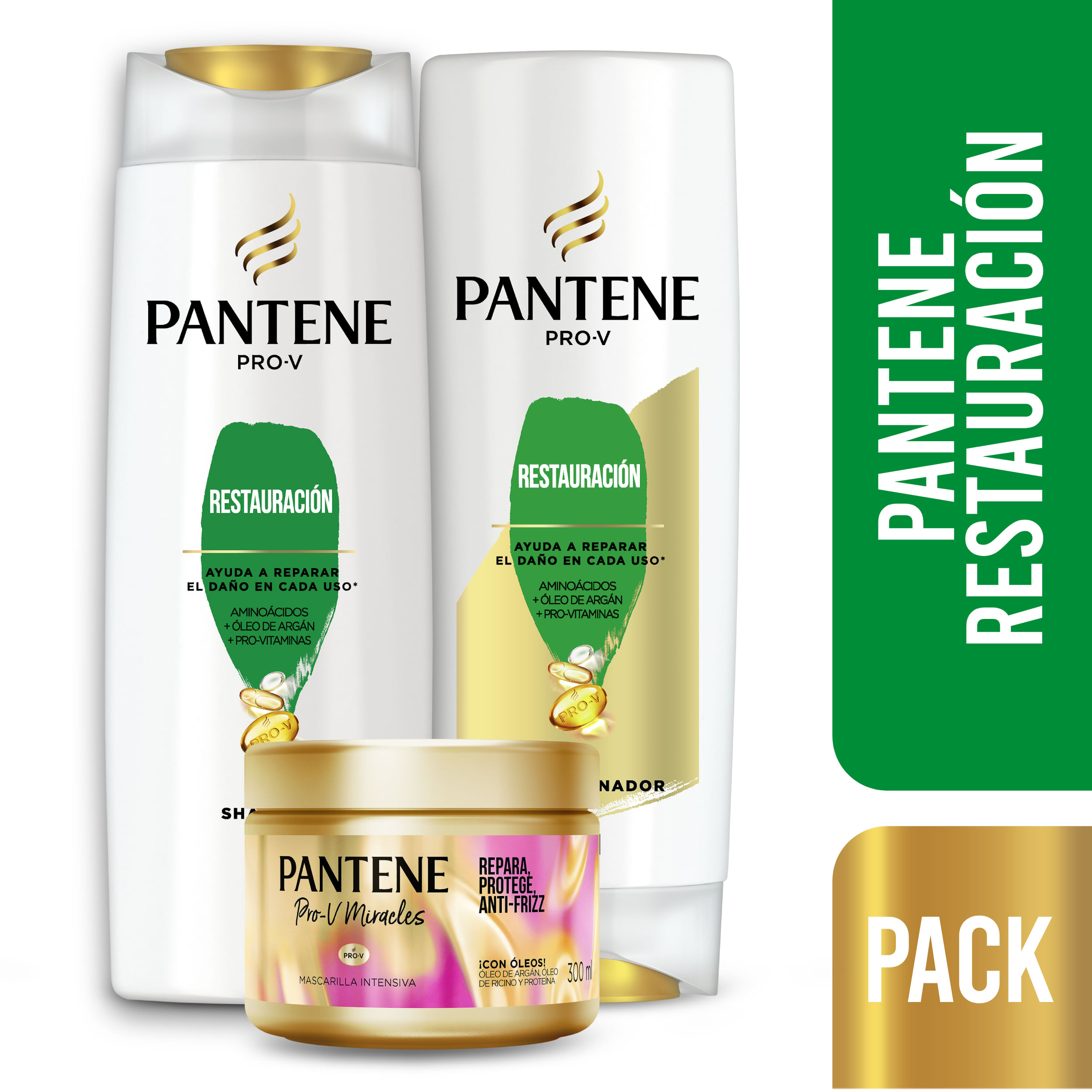 Pack PANTENE Restauración Shampoo 400ml + Acondicionador 400ml + Mascarilla Tratamiento Capilar PANTENE PRO-V Restauración 300ml