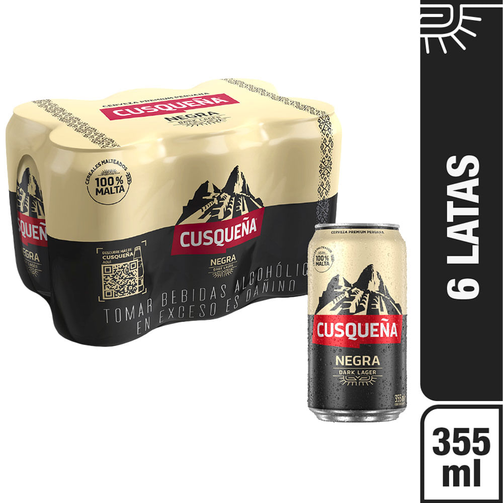 Cerveza CUSQUEÑA Negra Lata 355ml 6 Pack