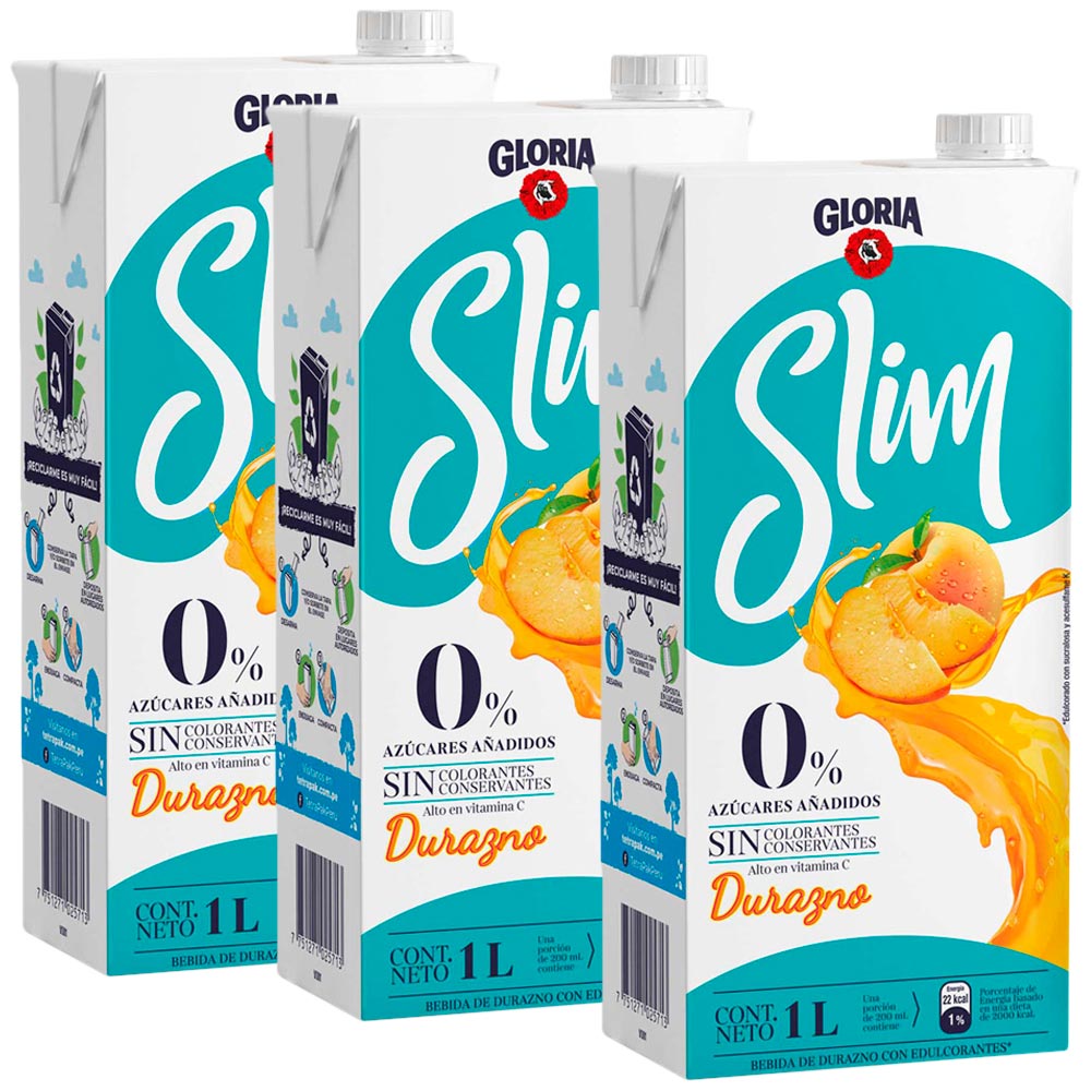 Pack Bebida de Durazno GLORIA Slim Caja 1L Paquete 3un