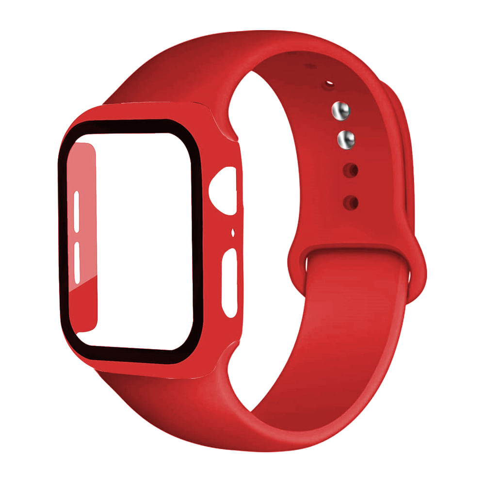 Pack Combo Correa de Silicona + Case Color Rojo para Applewatch 44 Mm Serie 4,5,6