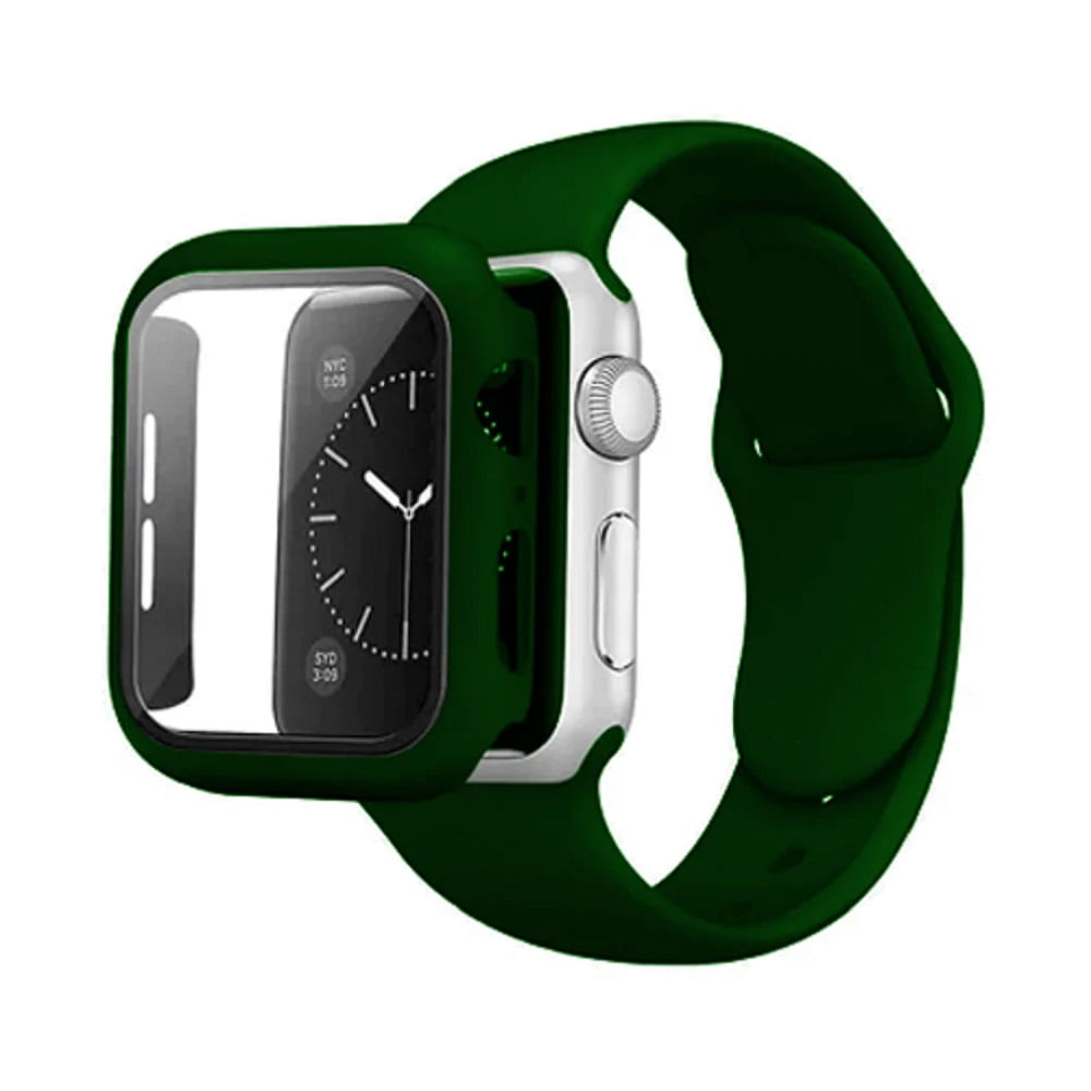Pack Combo Correa de Silicona + Case Color Verde Oscuro para Applewatch 44 Mm Serie 4,5,6