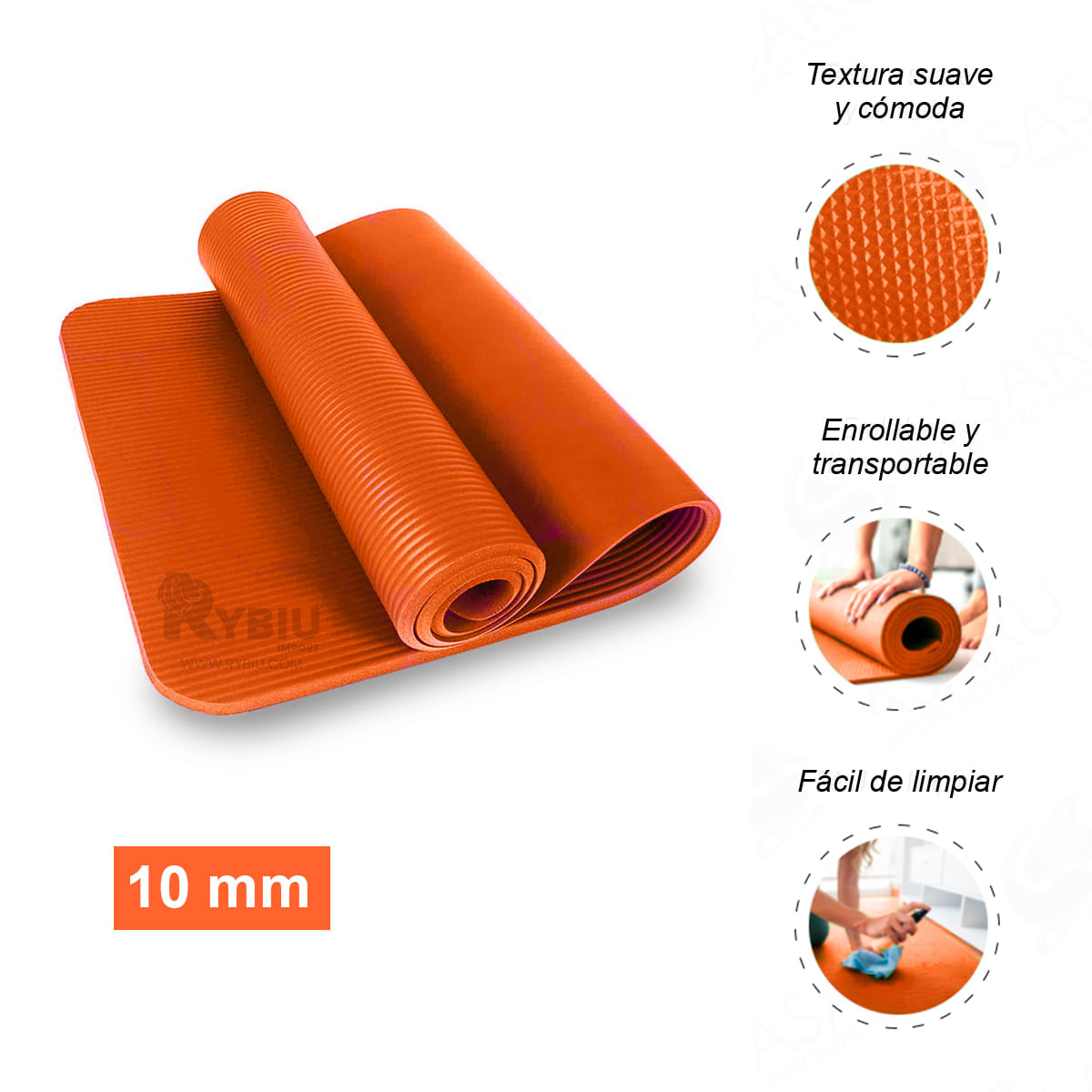 Mat para Gym Premium Durable 10mm Naranja