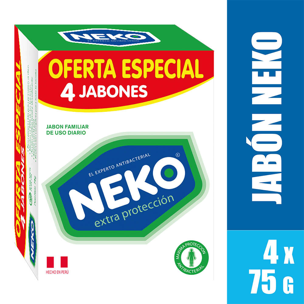 Jabón Antibacterial NEKO Extra Protección Barra 75g Paquete 4un