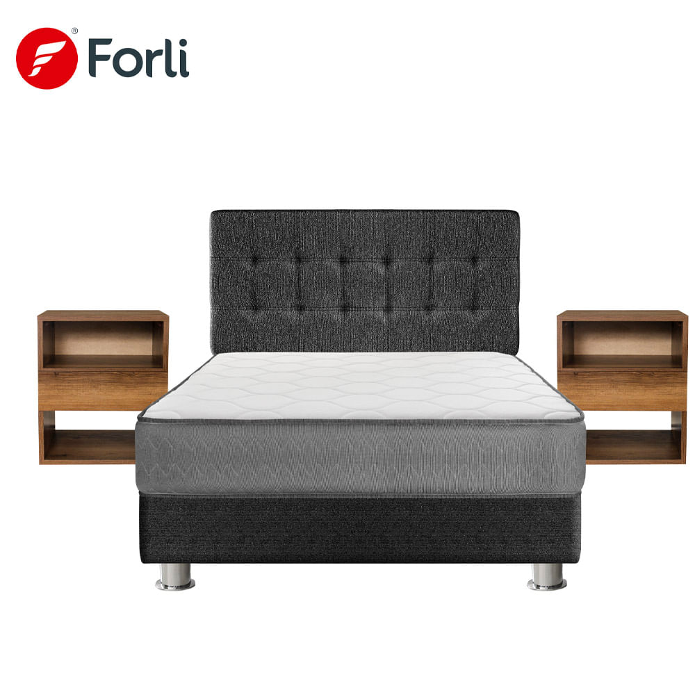 Dormitorio FORLI Polaris 2 Plz + 2 Veladores + 2 Almohadas + Protector