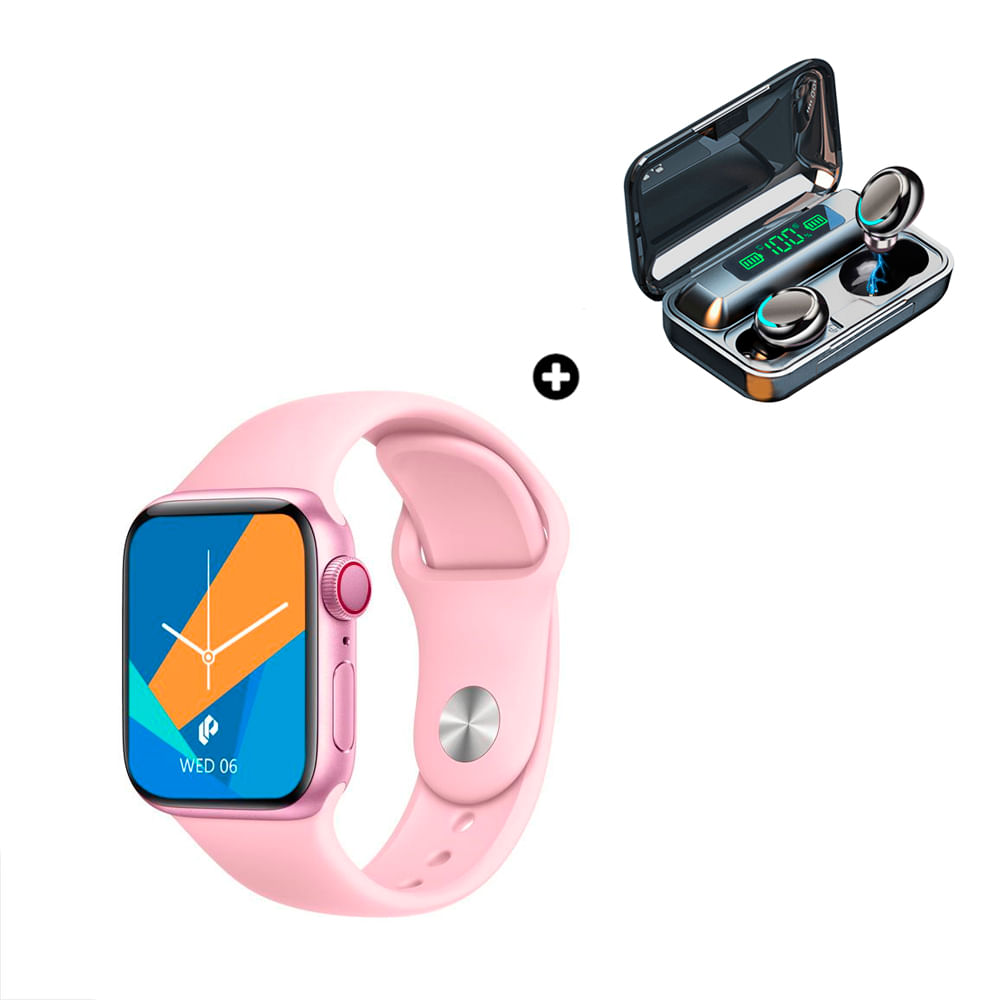 Pack Smartwatch T900 Pro Max Serie 8 Rosa + Audifonos Bluetooth F9-5