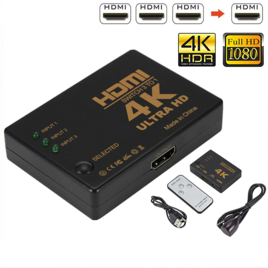 HDMI Switch 3 x 1 4k ULTRA HD con Control Remoto Multiplica HDMI 3 x 1