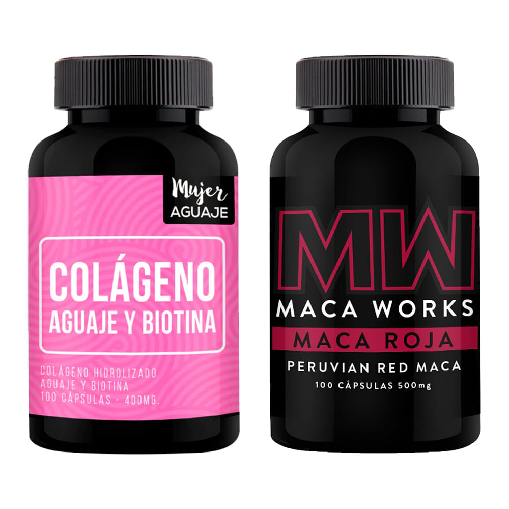Colágeno, Aguaje & Biotina 100 Cápsulas + Maca Roja 100 Cápsulas Maca Works