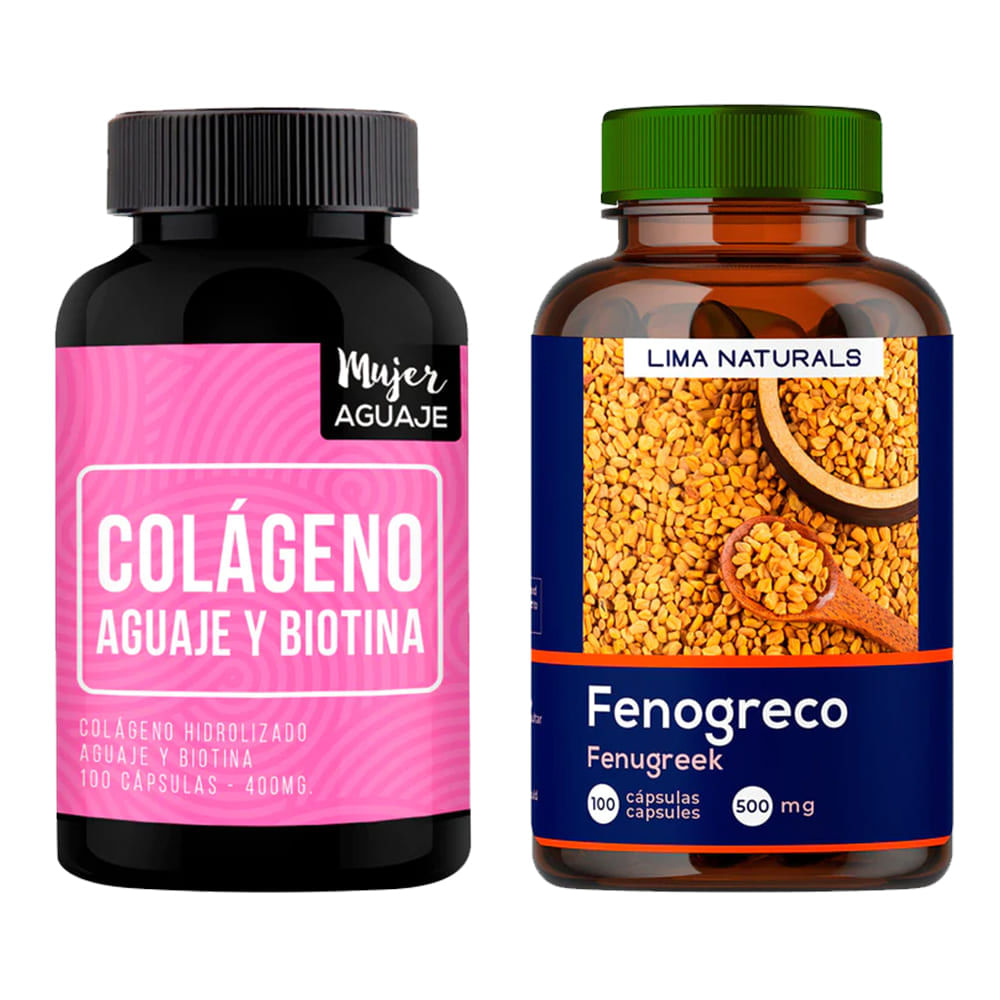 Colágeno, Aguaje & Biotina 100 Cápsulas + Fenogreco 100 Cápsulas Lima Naturals
