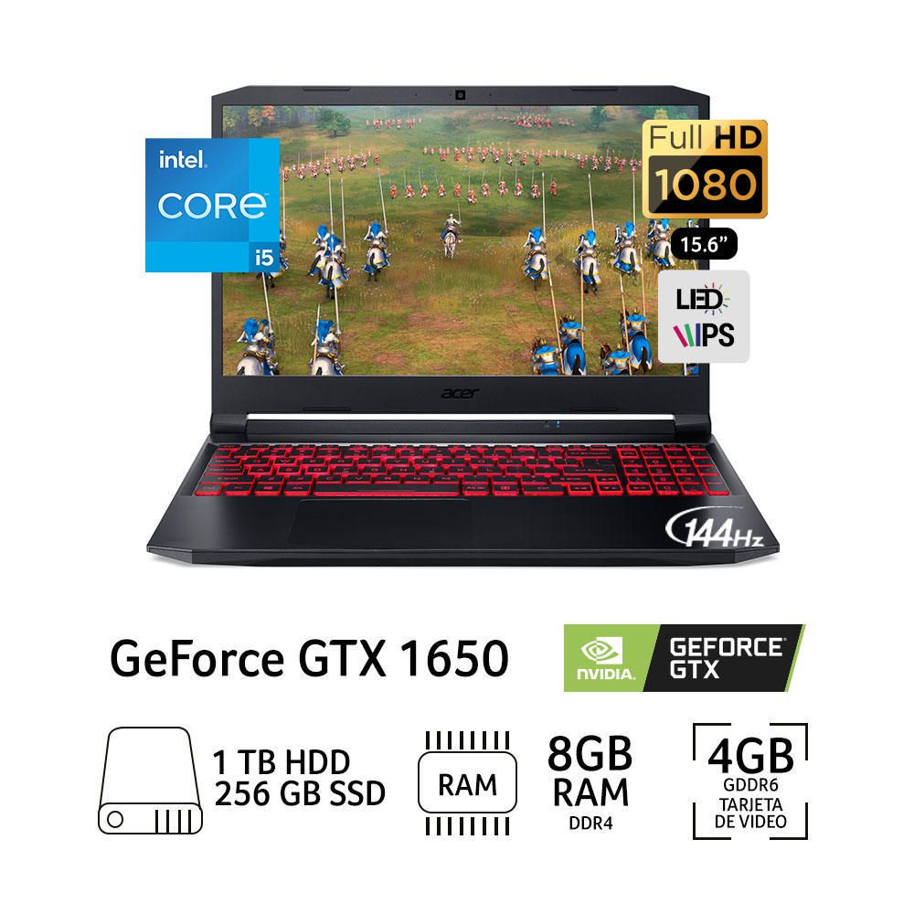 Laptop Gamer Acer Nitro 5 AN515-57-534B Intel Core i5 8GB RAM 1TB HDD + 256GB SSD 15.6" GTX 1650