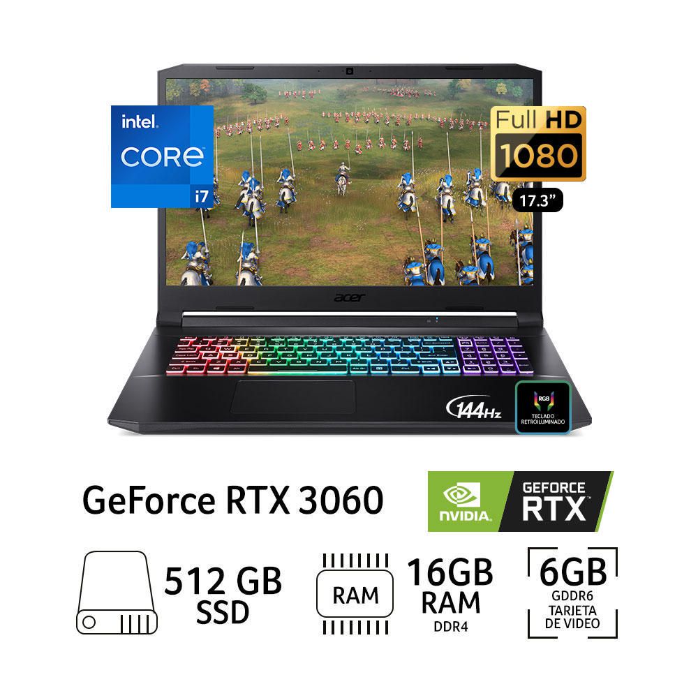 Laptop Gamer Acer Nitro 5 AN517-54-7286 Intel Core i7 16GB RAM 512GB SSD 17.3" RTX 3060