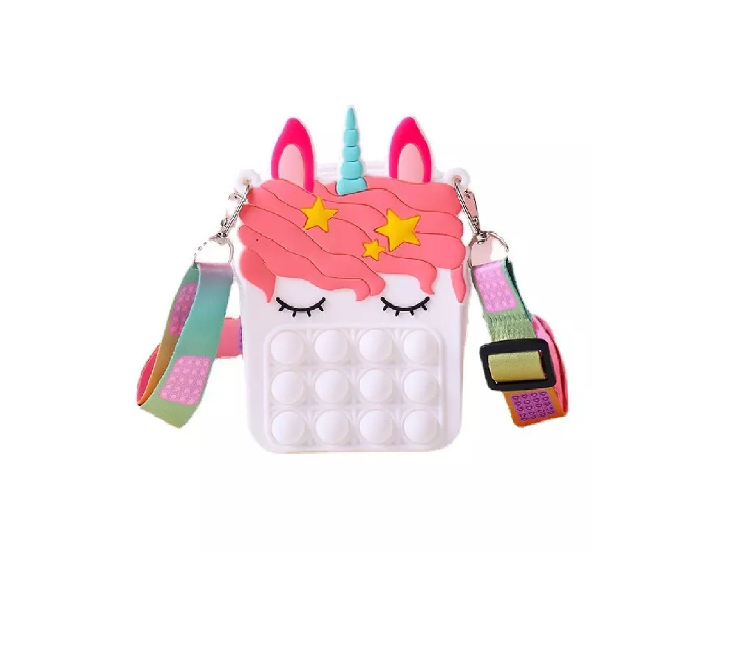 Mini Cartera Morral Pop it Anti estrés Unicornio Blanco