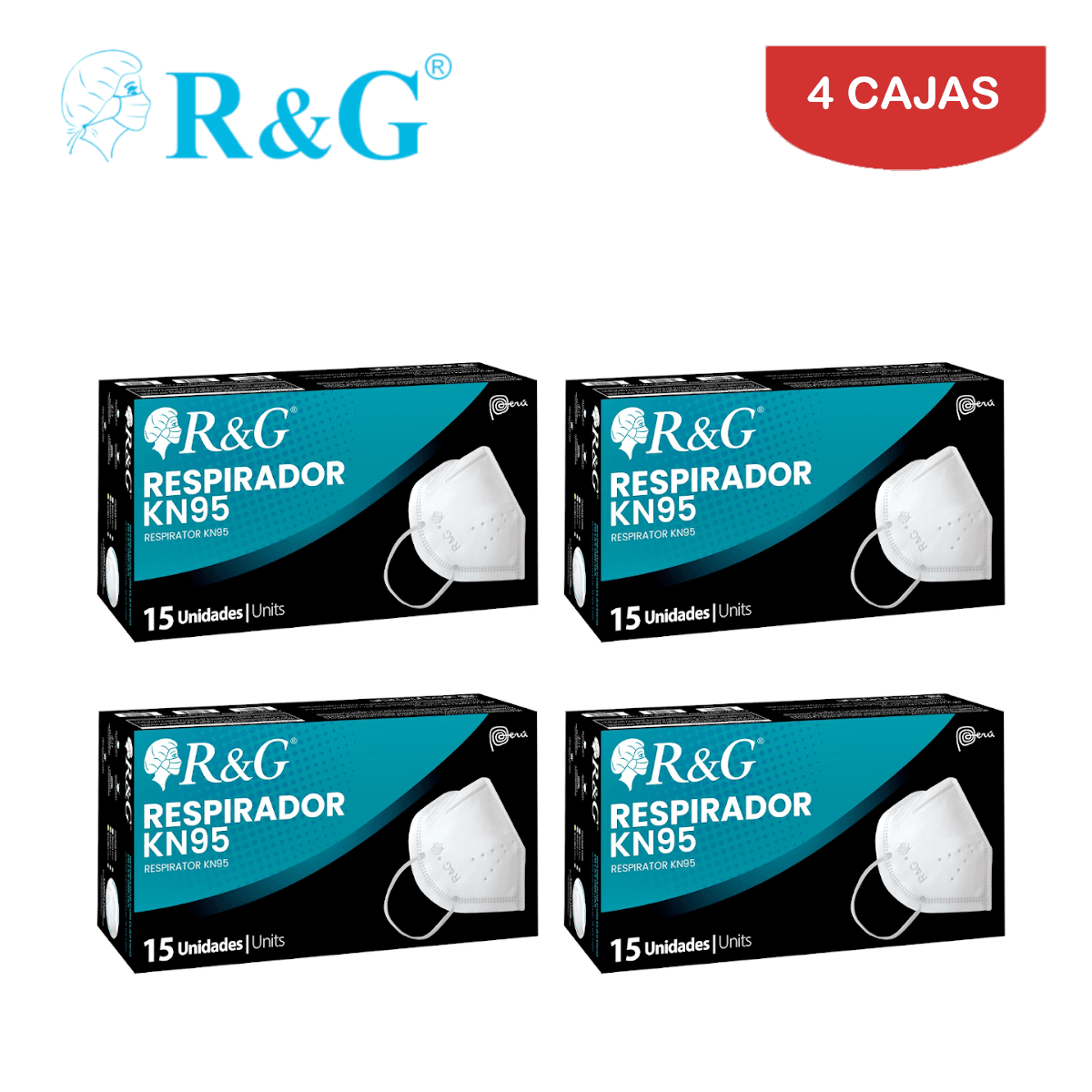 Respirador KN95 R&G 5 Capas Negro Caja*15und Pack 4 Cajas