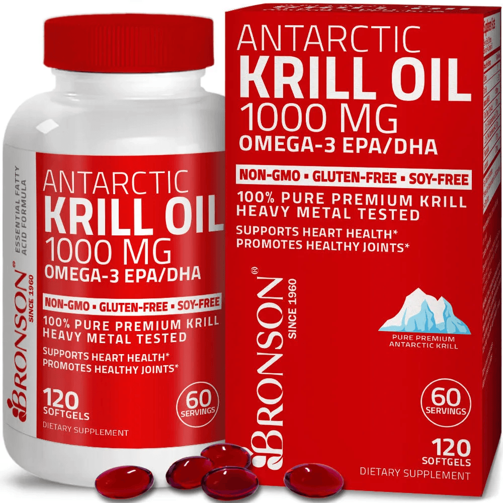 Suplemento Antarctic Krill Oil - Bronson Vitamins - 1000 mg Omega-3 EPA/DHA 120 Cápsulas