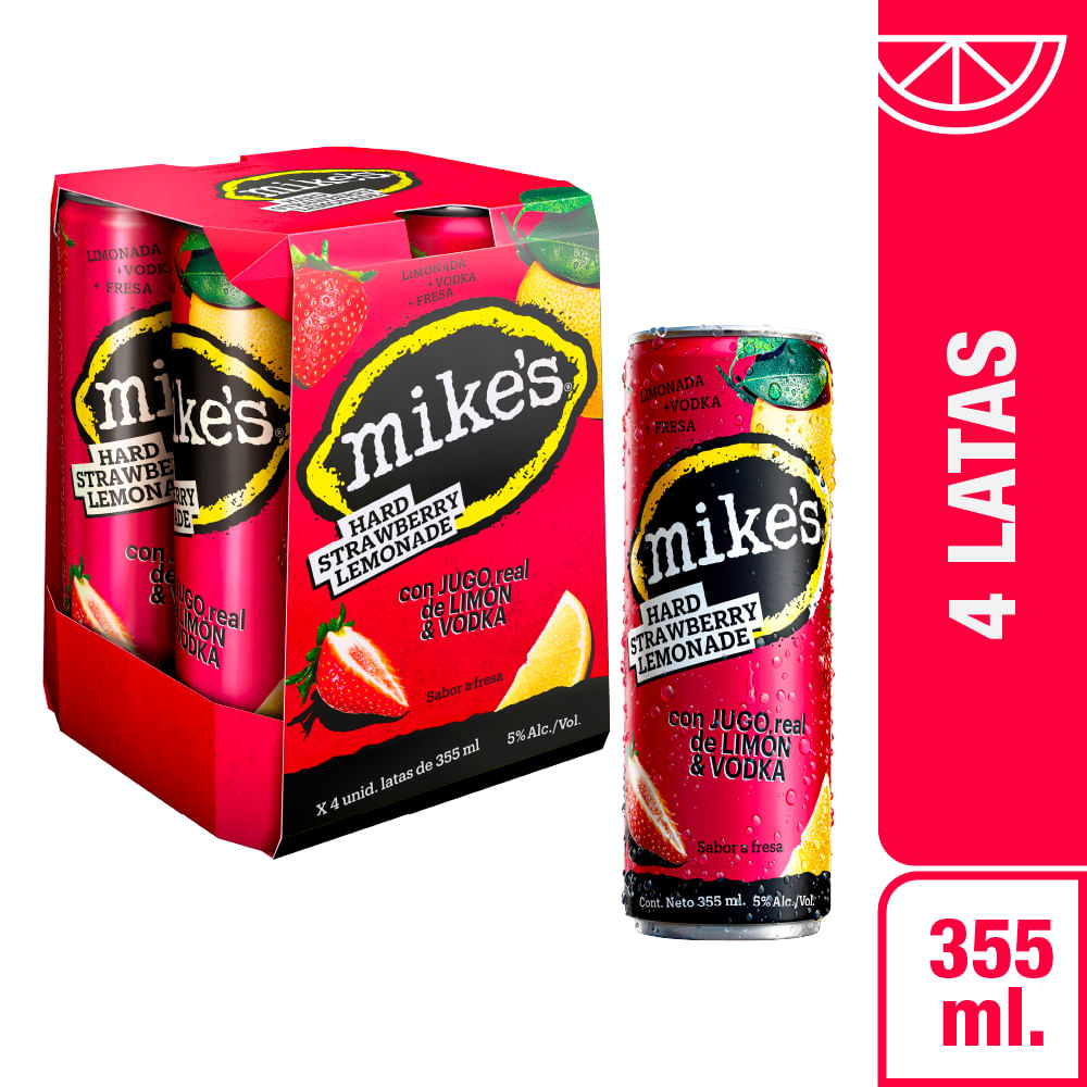 Ready To Drink (RTD) MIKES Hard Strawberry Lata 350ml Paquete 4un