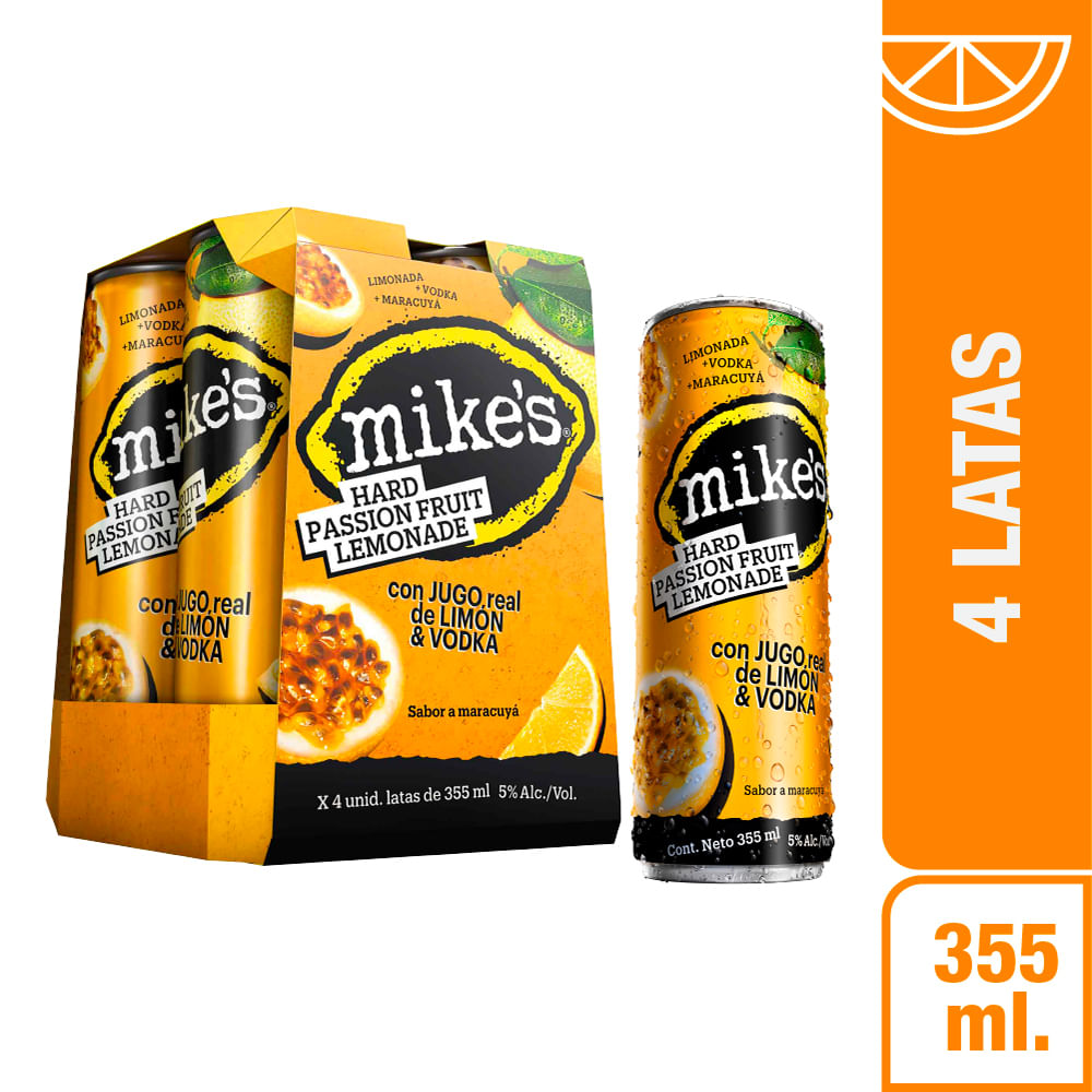 Ready To Drink (RTD) MIKES Hard Passion Fruit Lata 350ml Paquete 4un