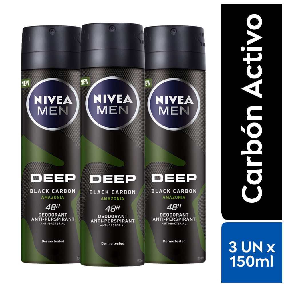 Pack Desodorante en Aerosol para Hombre NIVEA Deep Amazonía 150ml Frasco 3un