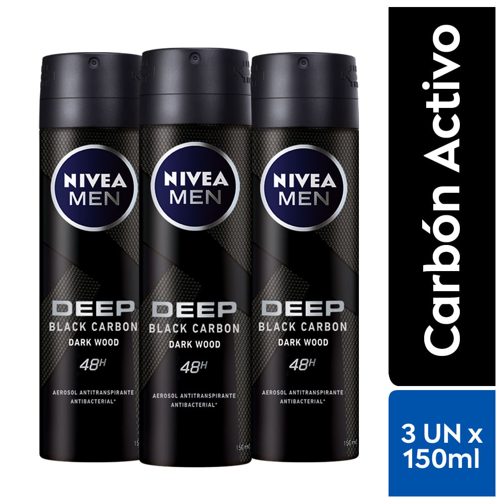 Pack Desodorante en Aerosol para Hombre NIVEA Deep Dark Wood 150ml Frasco 3un
