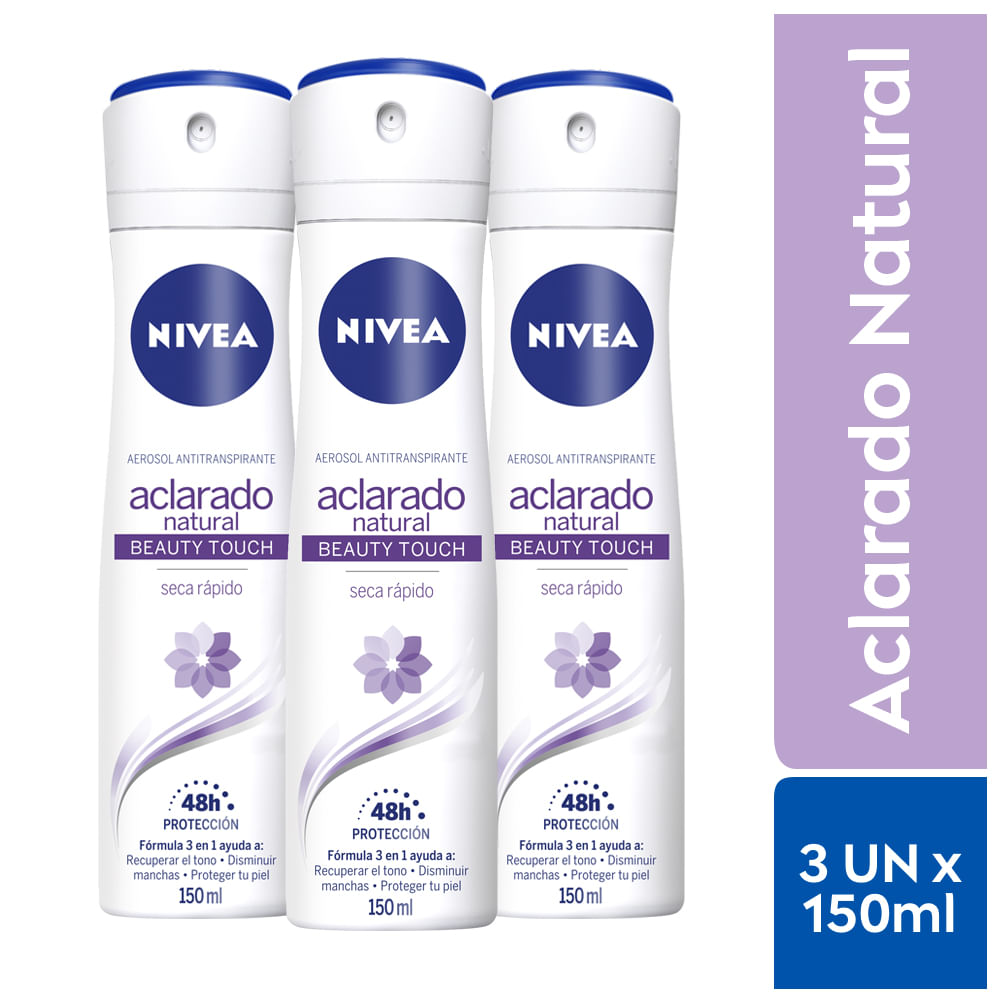 Pack Desodorante en Aerosol para Mujer NIVEA Aclarado Natural Beauty Touch 150ml Frasco 3un
