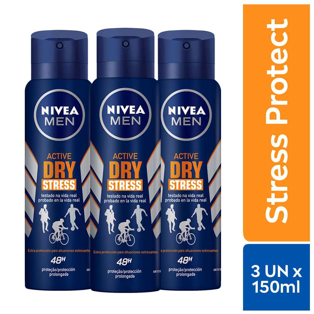 Pack Desodorante en Aerosol para Hombre NIVEA Stress Protect 150ml Frasco 3un