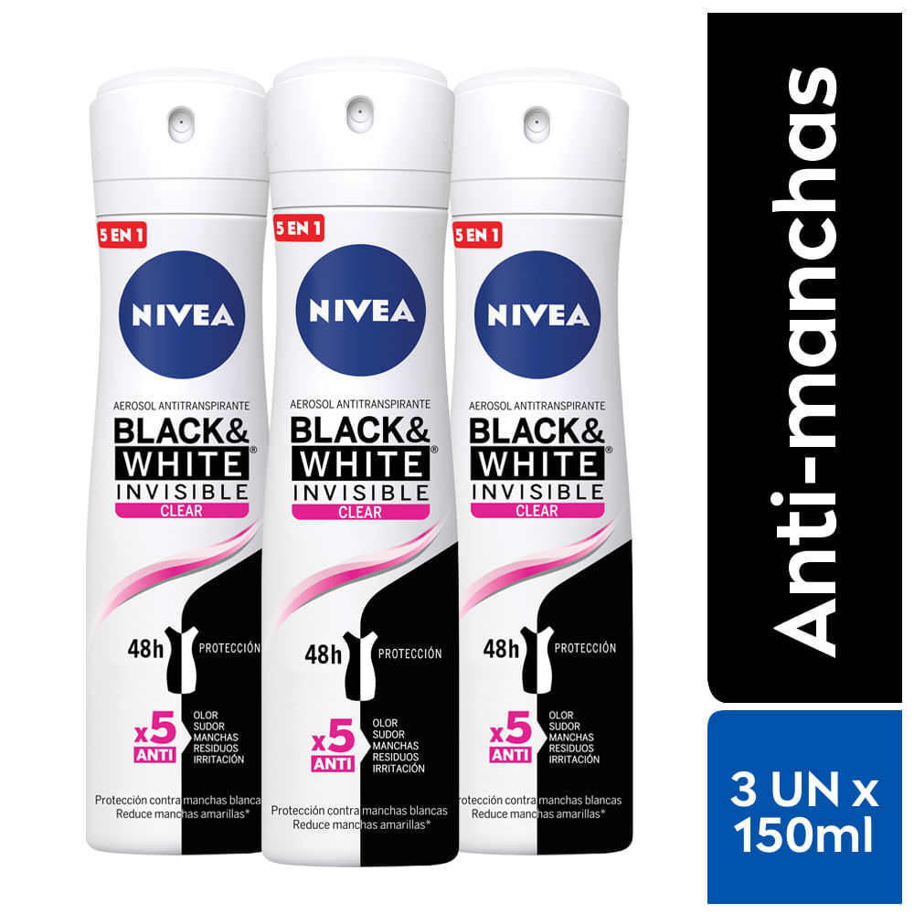 Pack Desodorante en Aerosol para Mujer NIVEA For Black & White 150ml Frasco 3un