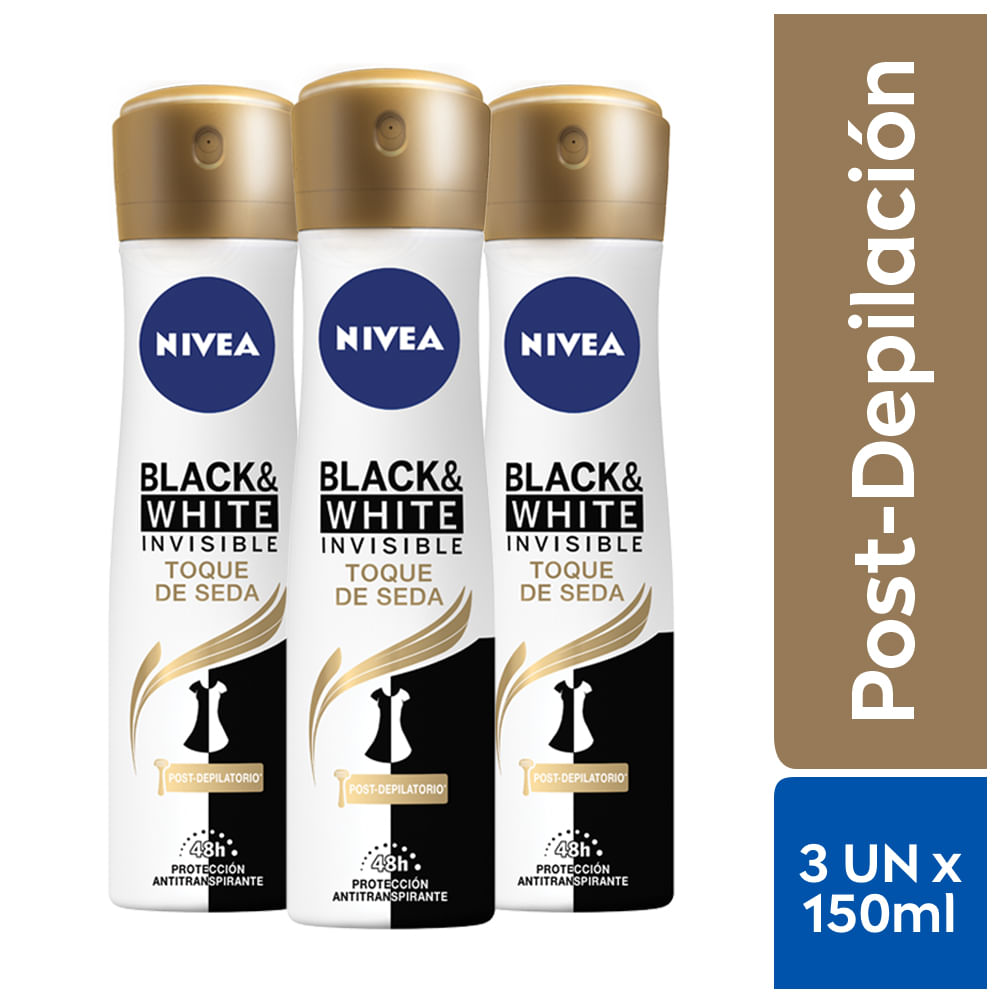Pack Desodorante en Aerosol para Mujer NIVEA Deo Invisible Black & White 150ml Frasco 3un