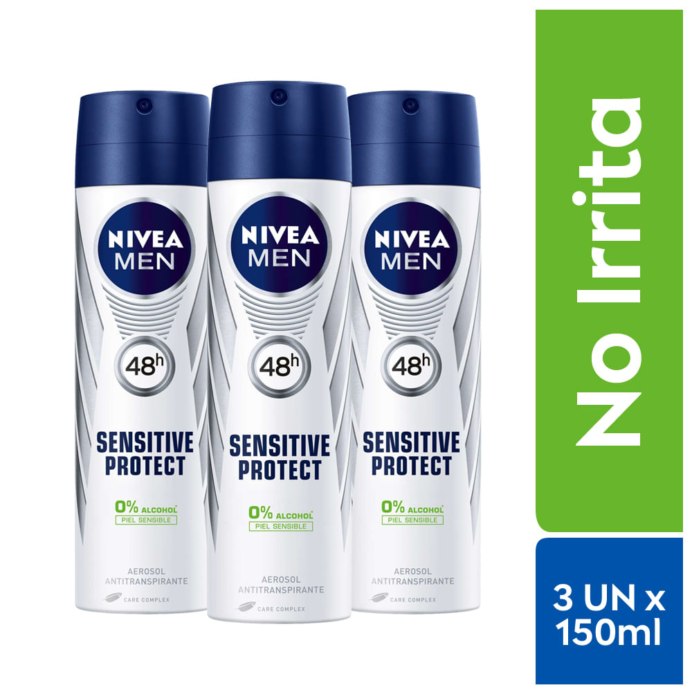 Pack Desodorante en Aerosol para Hombre NIVEA Sensitive Protect 150ml Frasco 3un