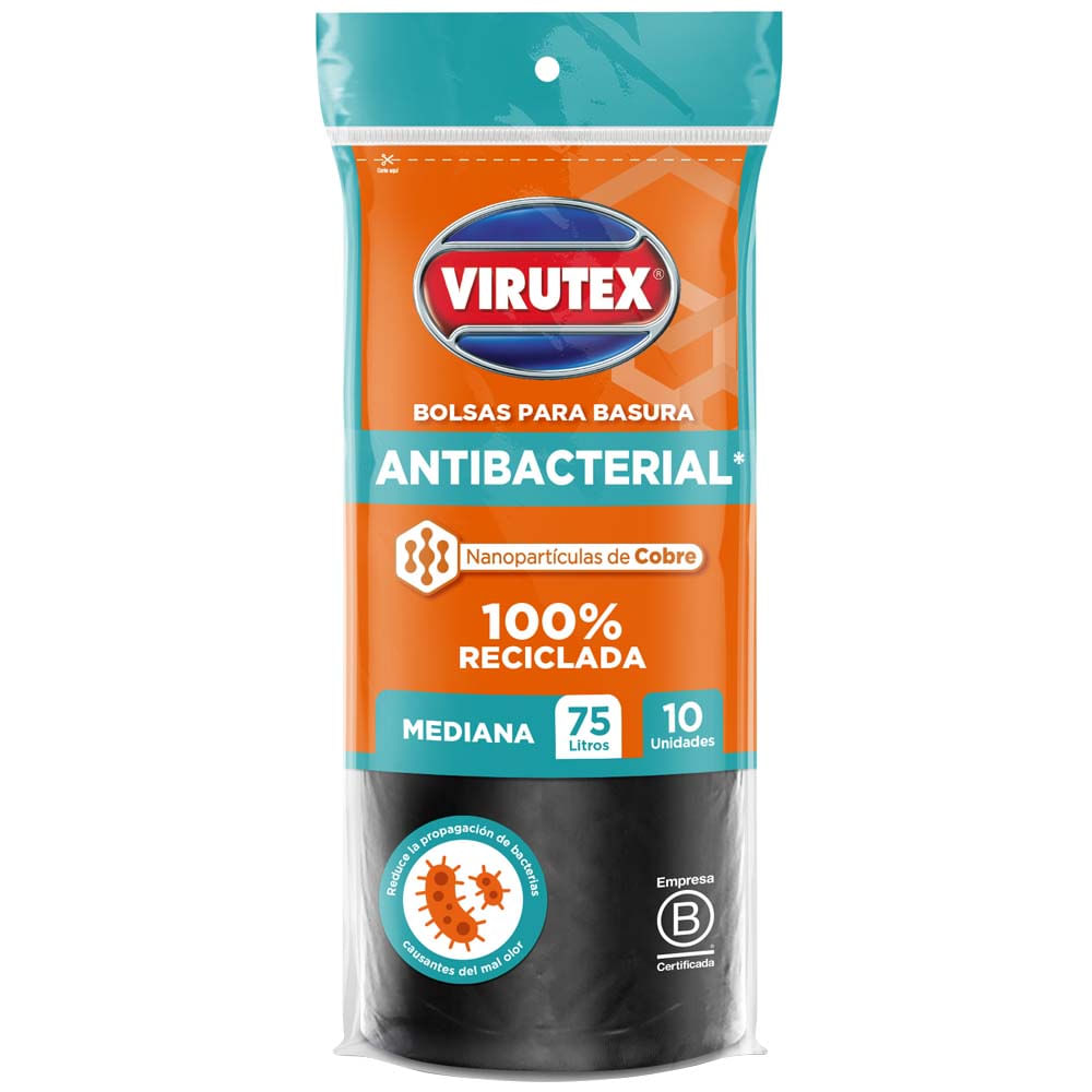 Bolsa de Basura Antibacterial VIRUTEX 75l Paquete 10un
