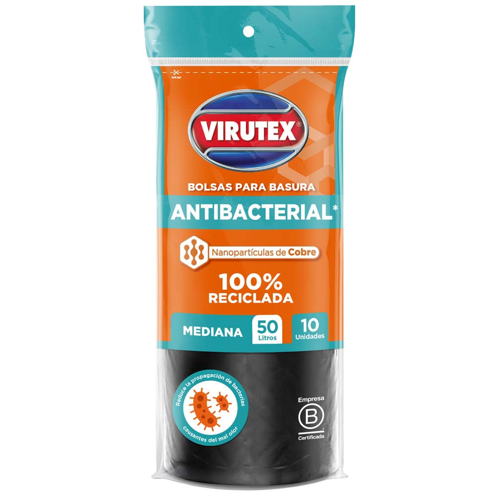 Bolsa de Basura Antibacterial VIRUTEX 50l Paquete 10un