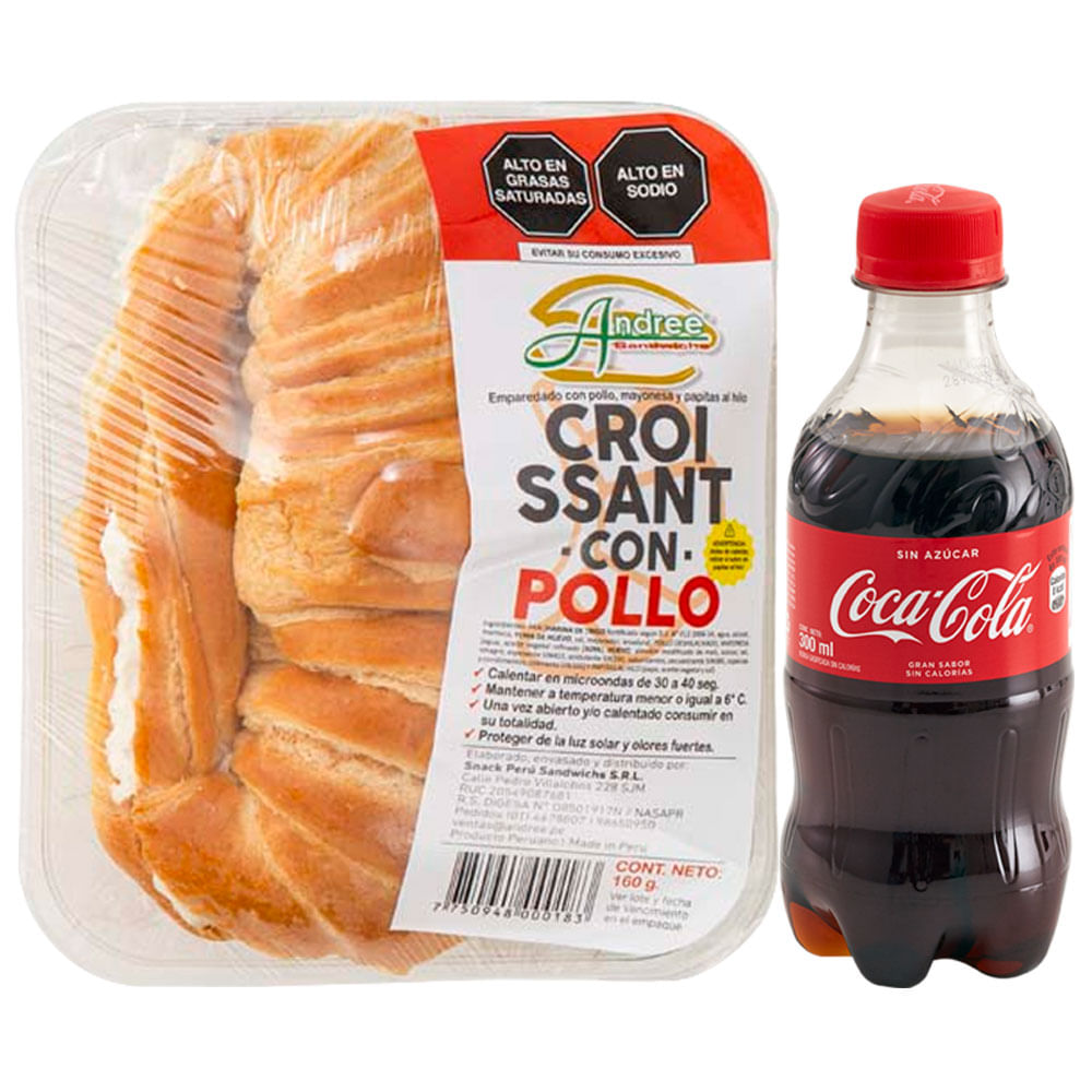 Pack Croissant de Pollo + Gaseosa COCA COLA Sin Azúcar Botella 300ml