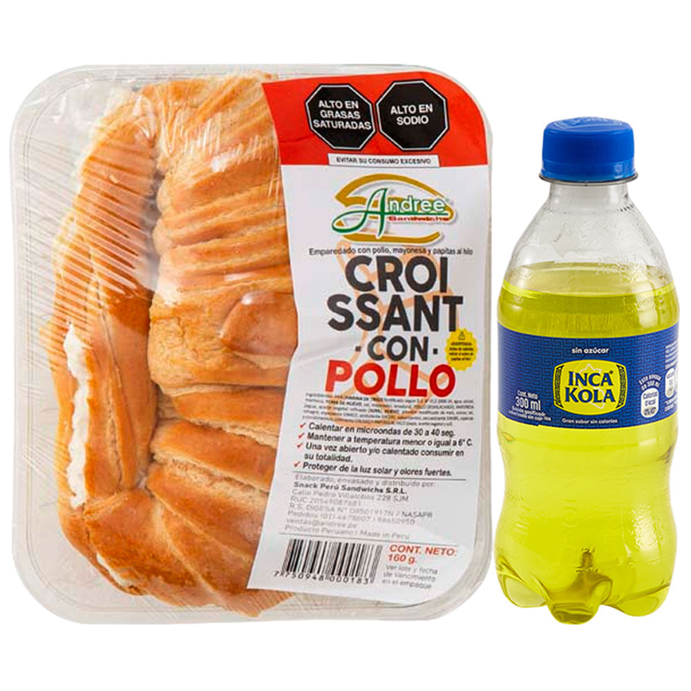 Pack Croissant de Pollo + Gaseosa INCA KOLA Sin Azúcar Botella 300ml