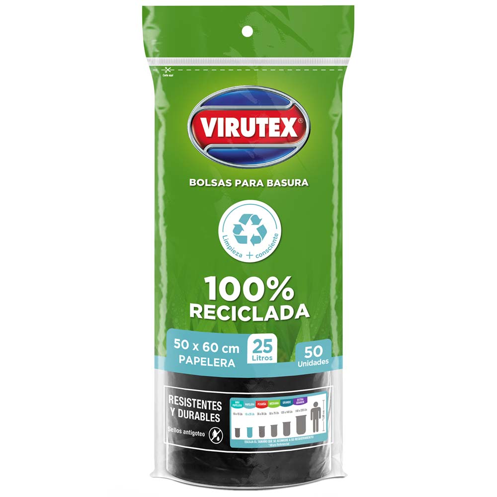 Bolsa para Basura VIRUTEX Negra 25L Rollo