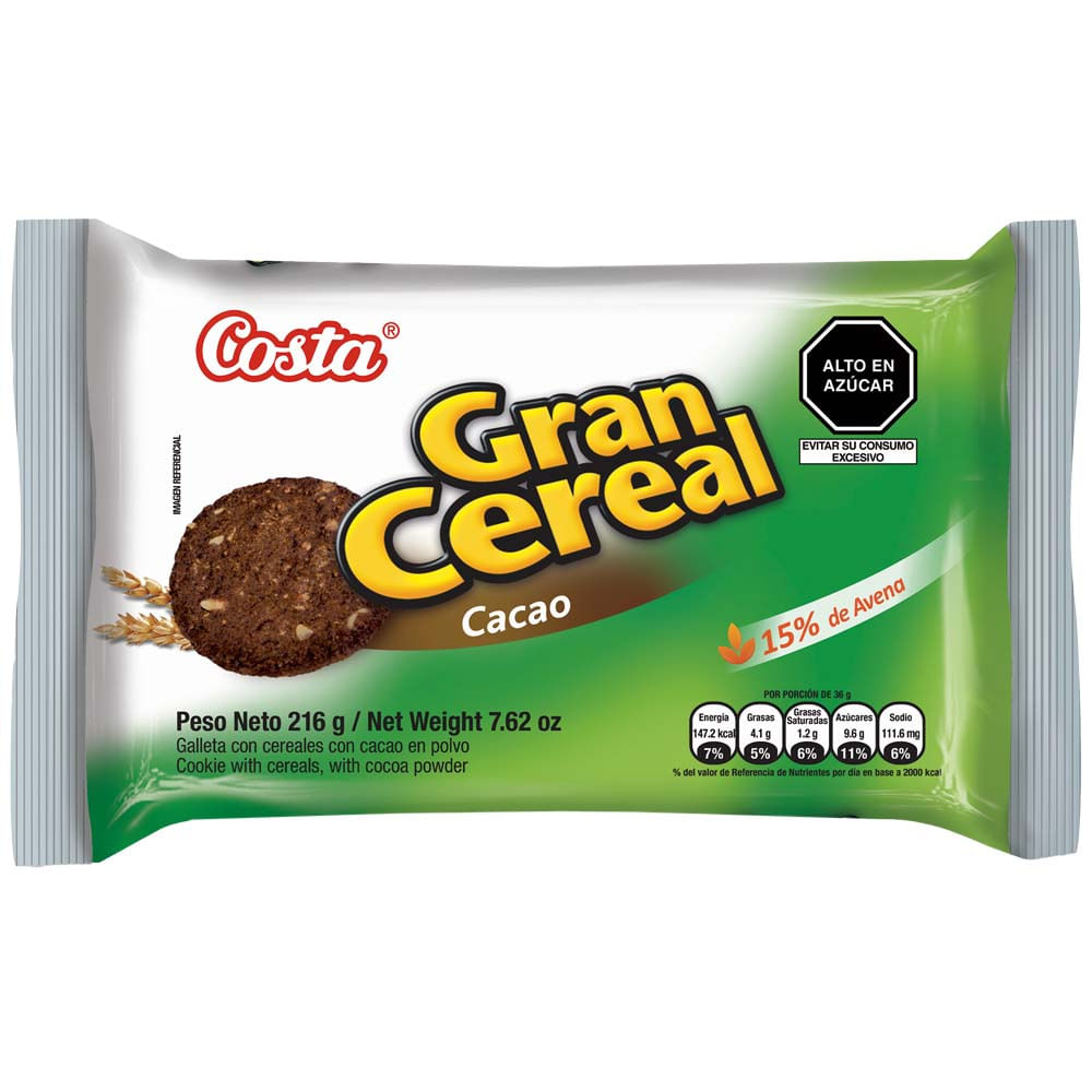 Galletas de Cacao COSTA Gran Cereal Paquete 6un