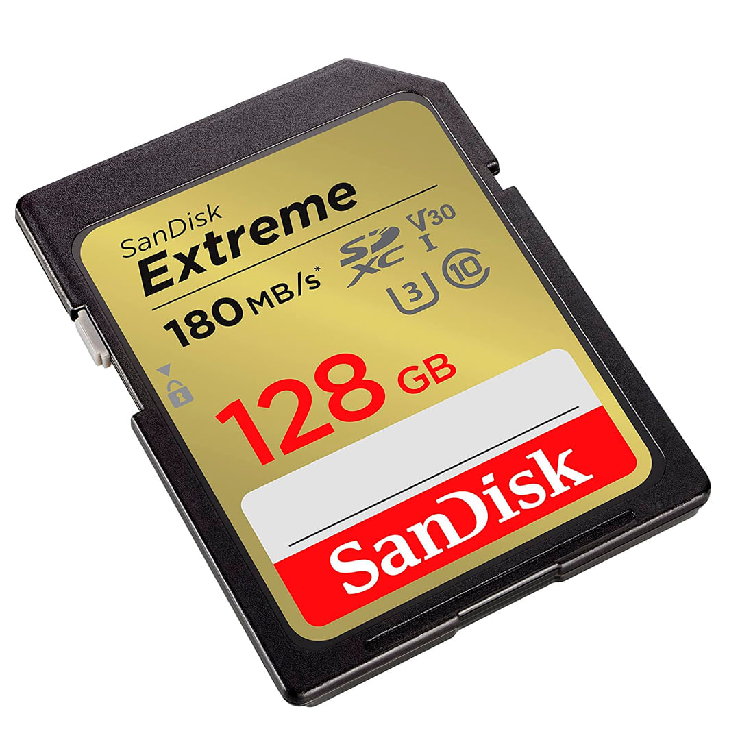 Memoria SD Sandisk Extreme 128GB 4K UHS-I Clase-10 U3 180 Mbs Amarilla
