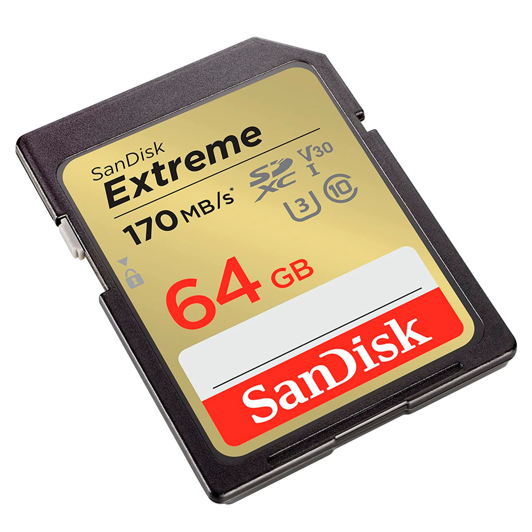 Memoria SD Sandisk Extreme 64GB 4K UHS-I Clase-10 U3 170 Mbs Amarilla