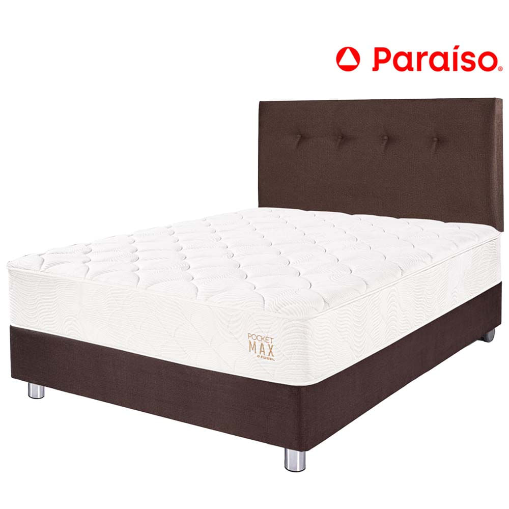 Dormitorio PARAISO Pocket Max Chocolate 1.5 Plz  + 1 Almohada + Protector